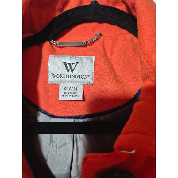 Worthington Orange Wool Blend Pea Trench Coat Jacket XLarge Buttons Belted NWOT - Picture 4 of 9
